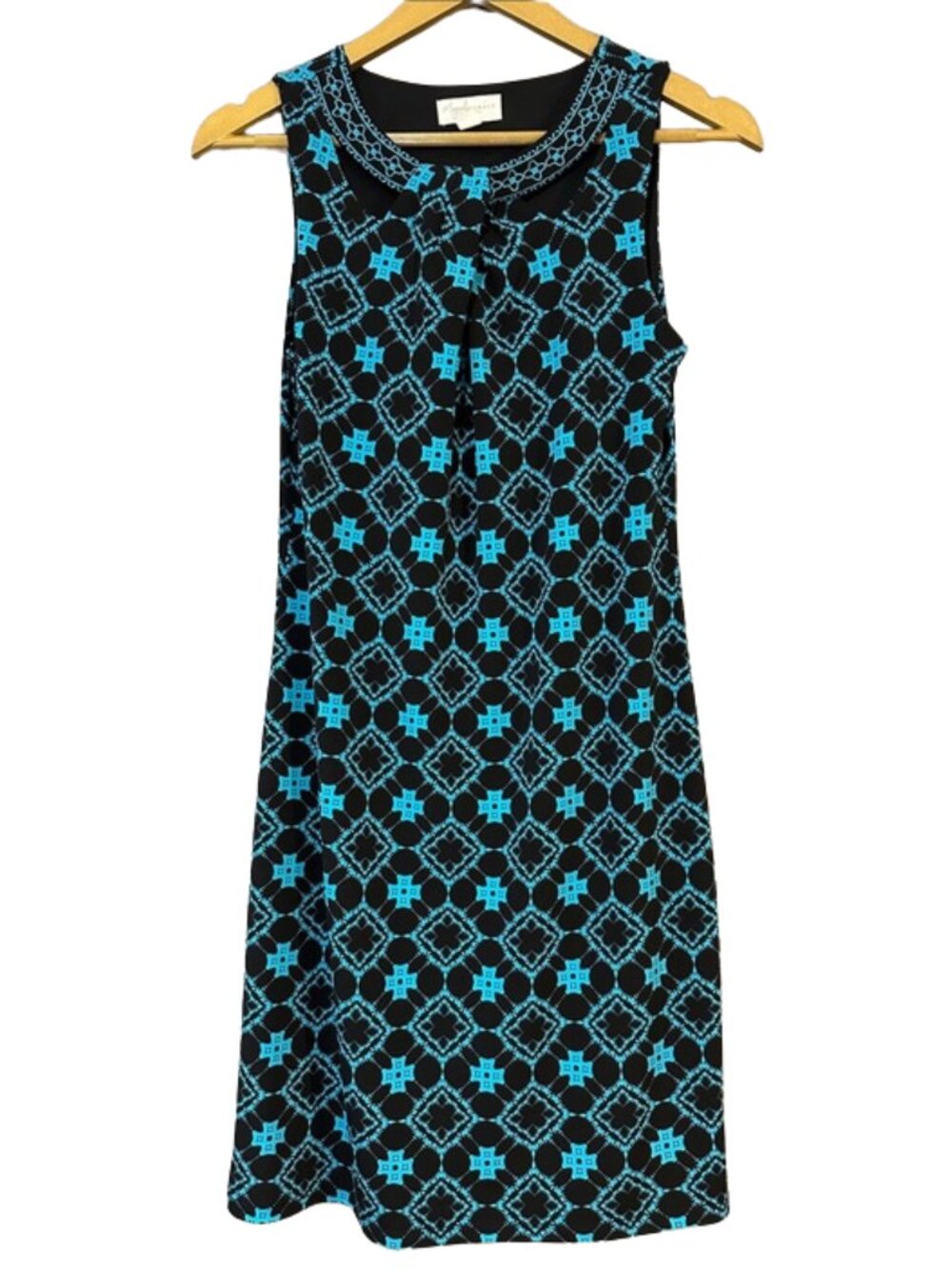 Magnolia Grace Blue Black Geometric Sleeveless Dress Small